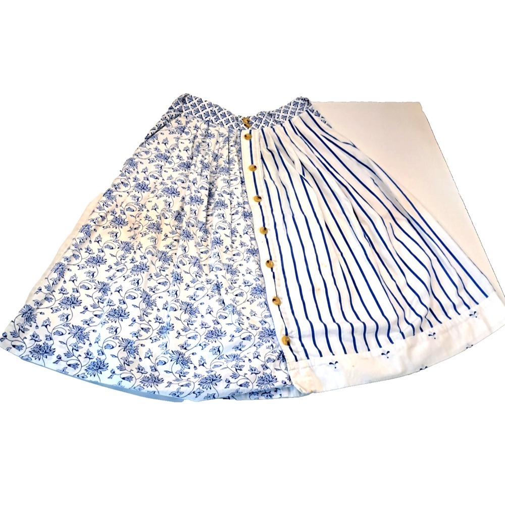 Patchwork Pleated Skirt Cottagecore Boho Blue White No Tags See‎ Description